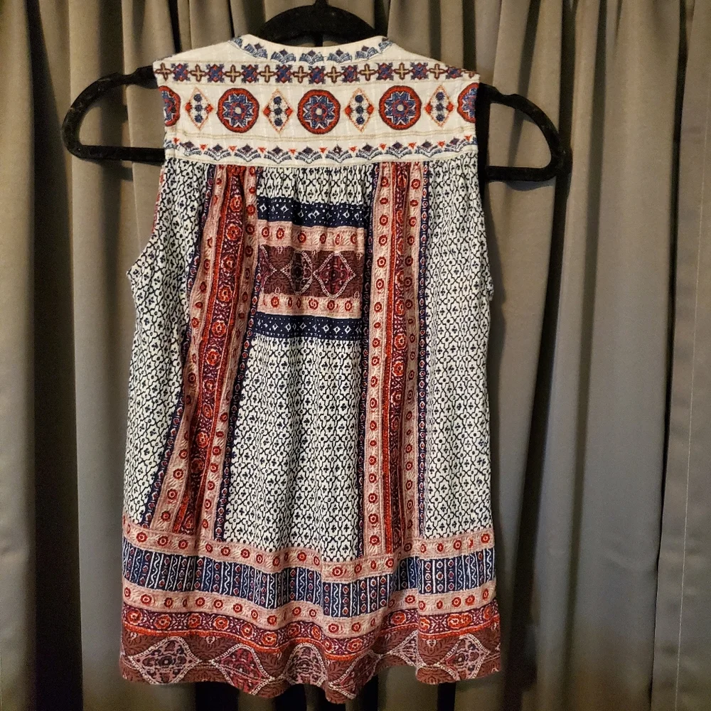 Lucky Brand Sleeveless boho button down tank Navy Blue and Red Size XS - Picture 7 of 15